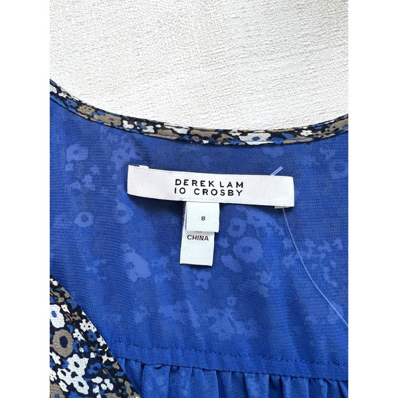 Derek Lam 10 Cosby Silk Dress Womens Size 8 Blue Ditsy Fairy Floral Ruffle - Picture 3 of 7